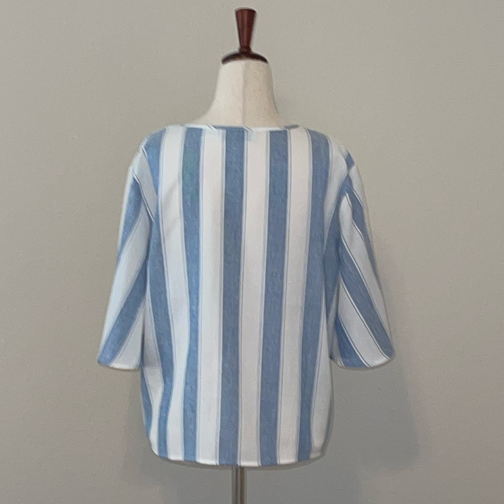 WISH Blue Striped Tie Waist Blouse Sz. MD - Picture 6 of 10